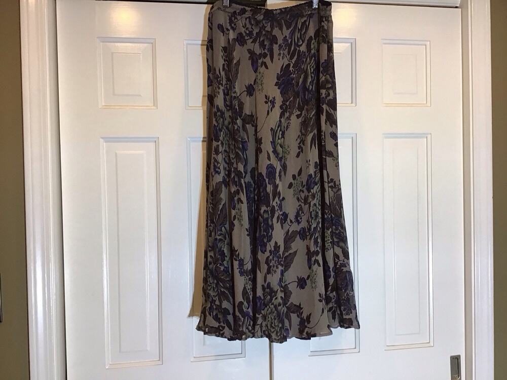 Coldwater Creek Floral Midi Skirt L Whimsigoth Boho Dark Forest Fairy Romantic